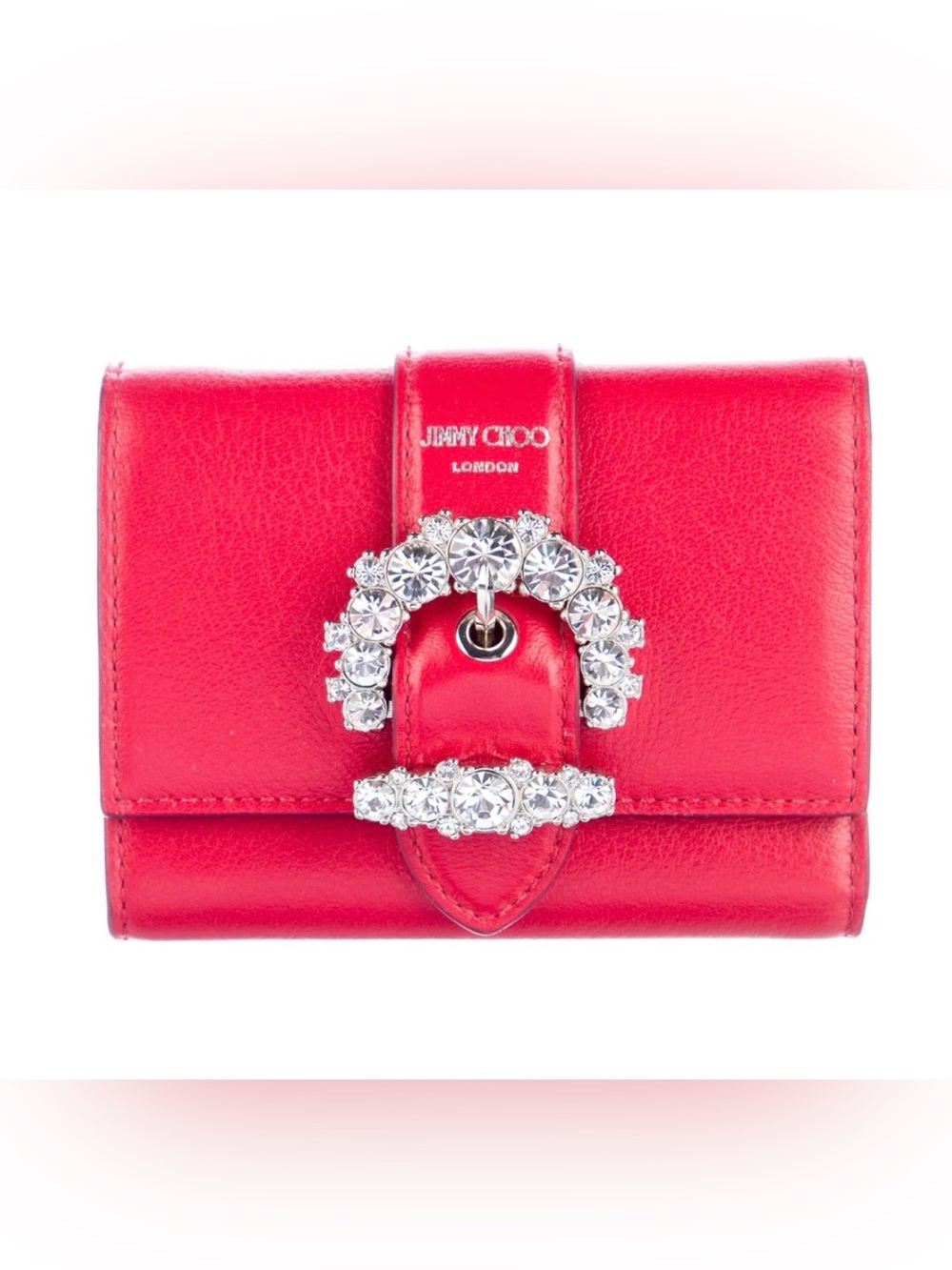Jimmy Choo NWT Chéri Crystal Card Case Wallet Royal Red Leather